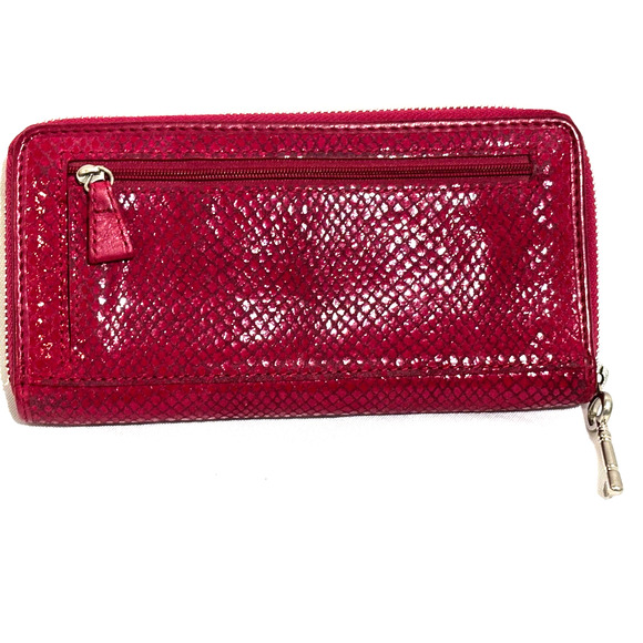 FOSSIL Snakeskin Embossed Pink Leather Zip Around Clutch Wallet Chic Retro - Picture 2 of 9